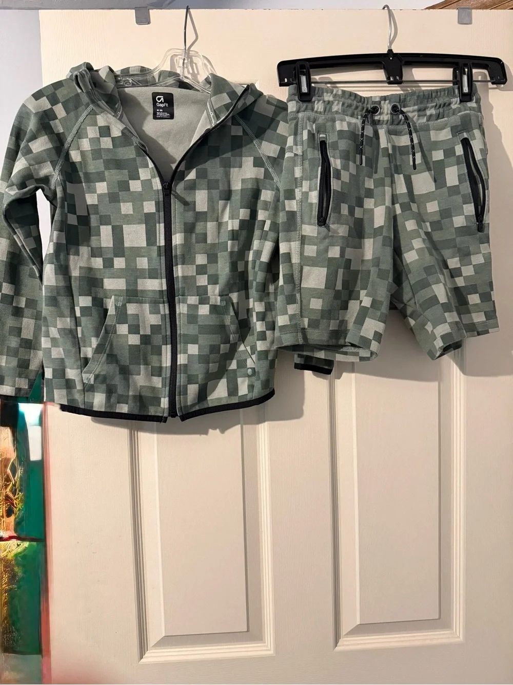 GAP Green and Gray Pixel Zip Hoodie